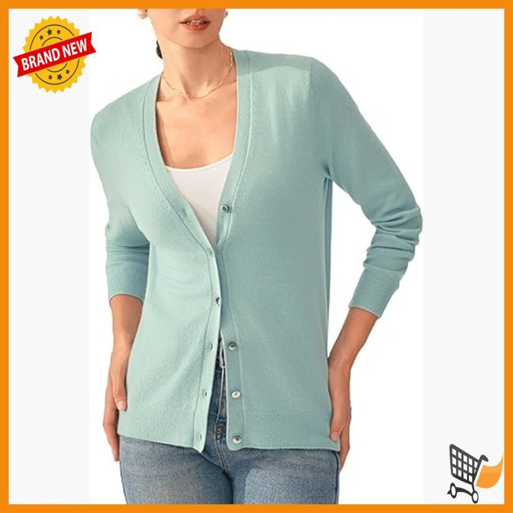 100% Pure Cashmere Cardigan V-Neck Machine Washable Winter Sweater